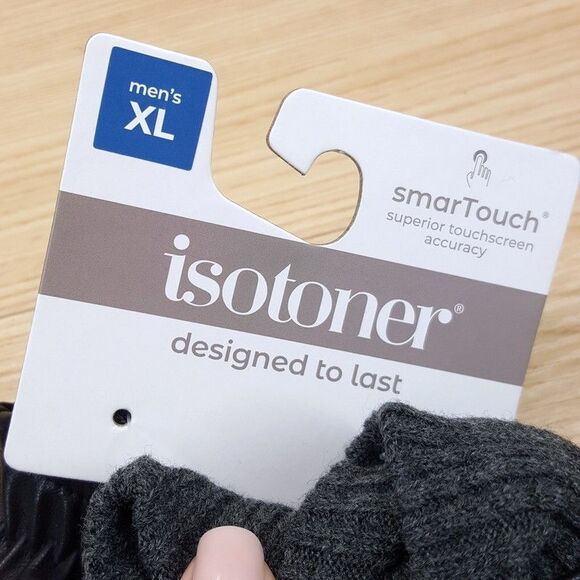 ISOTONER Gloves Mens XL Black Faux Leather Touchscreen Over the Wrist Cozy Lined - Picture 3 of 6